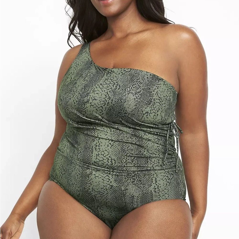 Swim By‎ Cacique Swimsuit Womens 24 One Piece Bathing Suit One Shoulder Swimwear